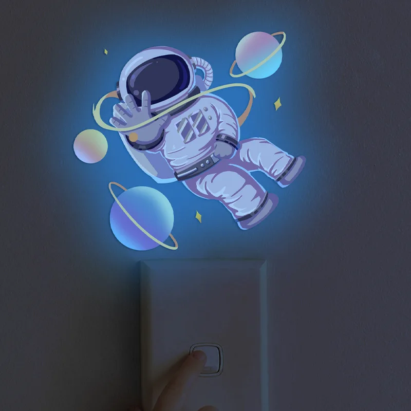 Luminous Astronaut Wall Stickers Kids Room Decor Glow In The Dark Planet Cartoon Cat Decals Fluorescent Rainbow for Home Switch luminous wall stickers fluorescent stickers