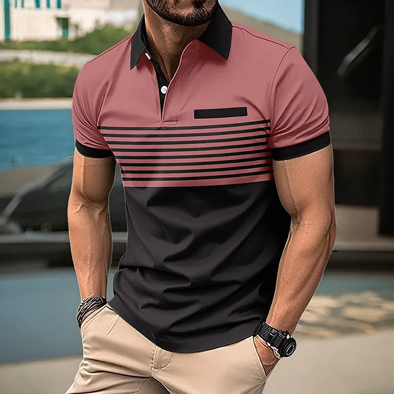 Summer Casual Short-Sleeved Men's Polo Shirt 3D Stripe Printed Breathable Tees Men Sport Top Plus Size Lapel Pullover Clothing 9 S3b1d0bf9a2cb4997bd1d16b8e7485eff7