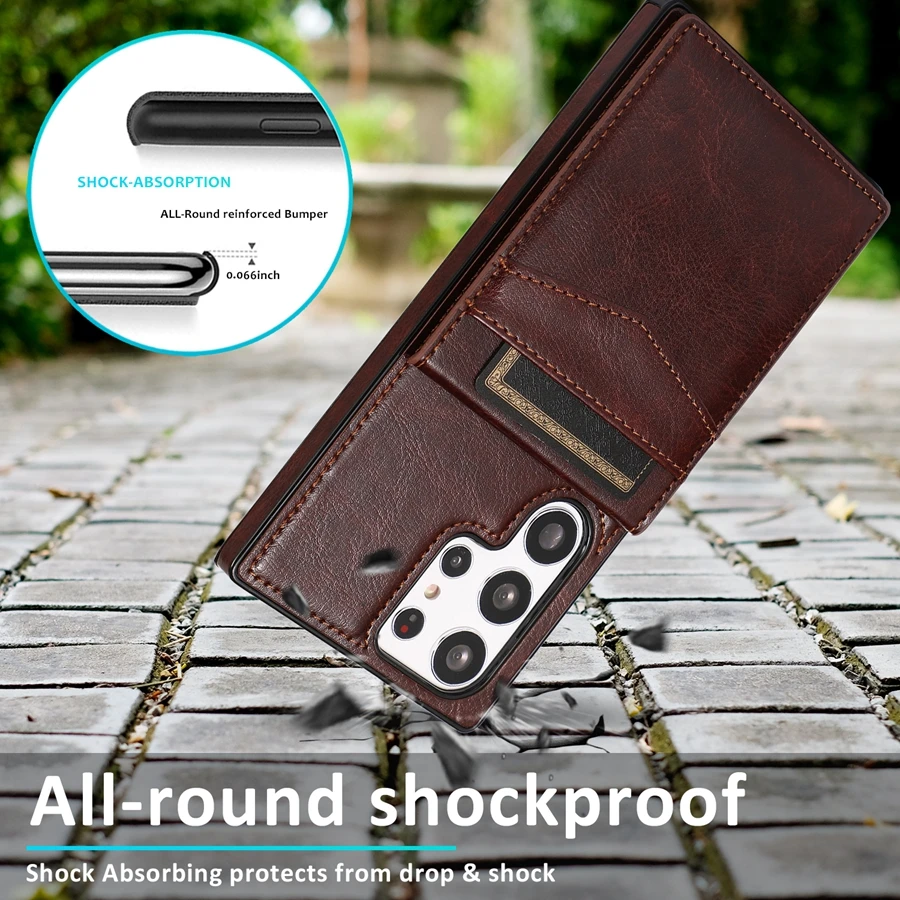 Elegant Solid Color Leather Wallet Case with Card Flip and Bracket