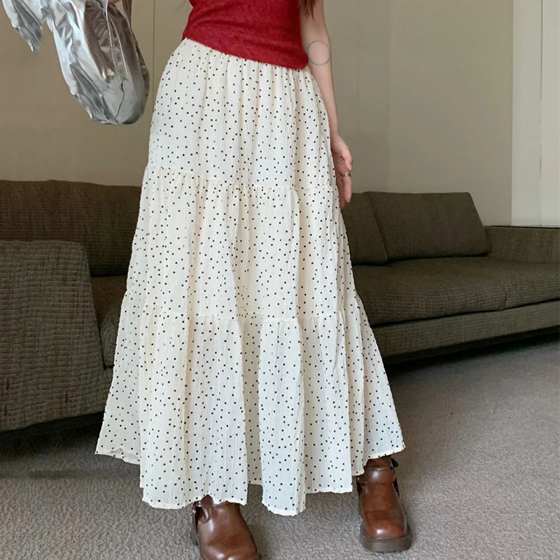 

Rimocy Korean Fashion Polka Dot Long Skirt Women 2024 Summer Loose High Waist Skirt Ladies Streetwear Pleated Midi Skirts Woman