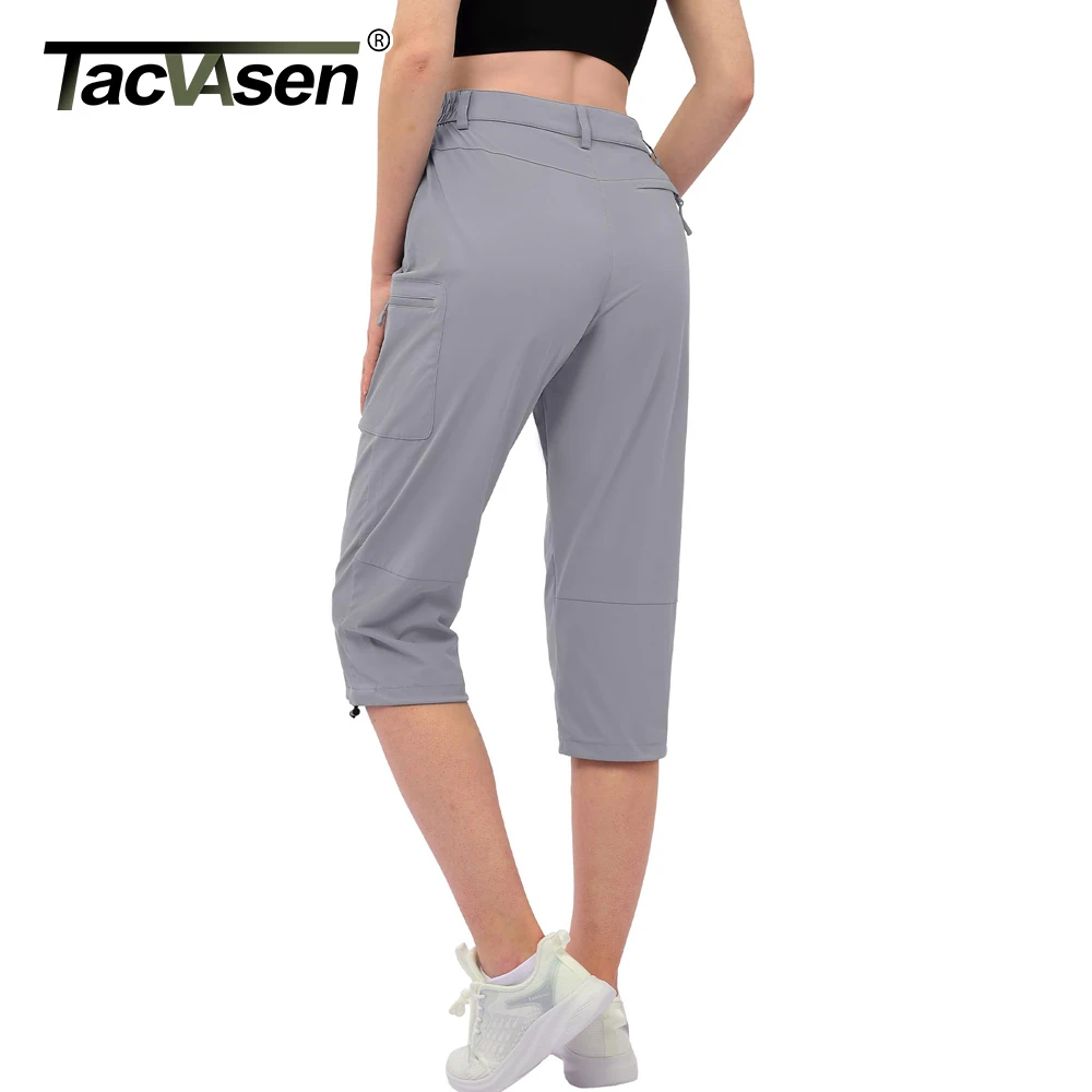TACVASEN 여성용 야외 카프리 반바지, 방수 하이킹, 빠른 건조, 경량 운동 반바지, 주머니가 있는 카고 조거, 여름
