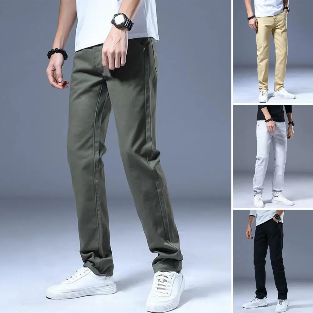 

Men Pants Loose Casual Simple Mid Waist Straight Match Top Firm Stitching Pockets Men Trousers Men Clothes