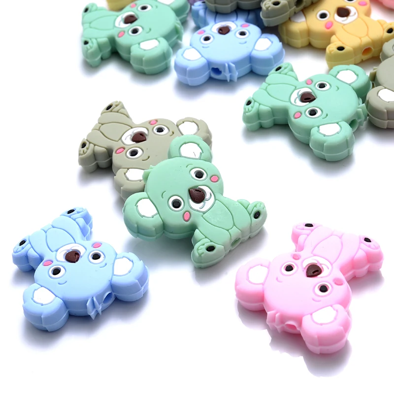 10Pcs/Lot Safe Silicone Beads Charm Cartoon Koala Shape Food Grade Safe Silicone Toys Tiny Rod For Necklace Accessories BPA Free