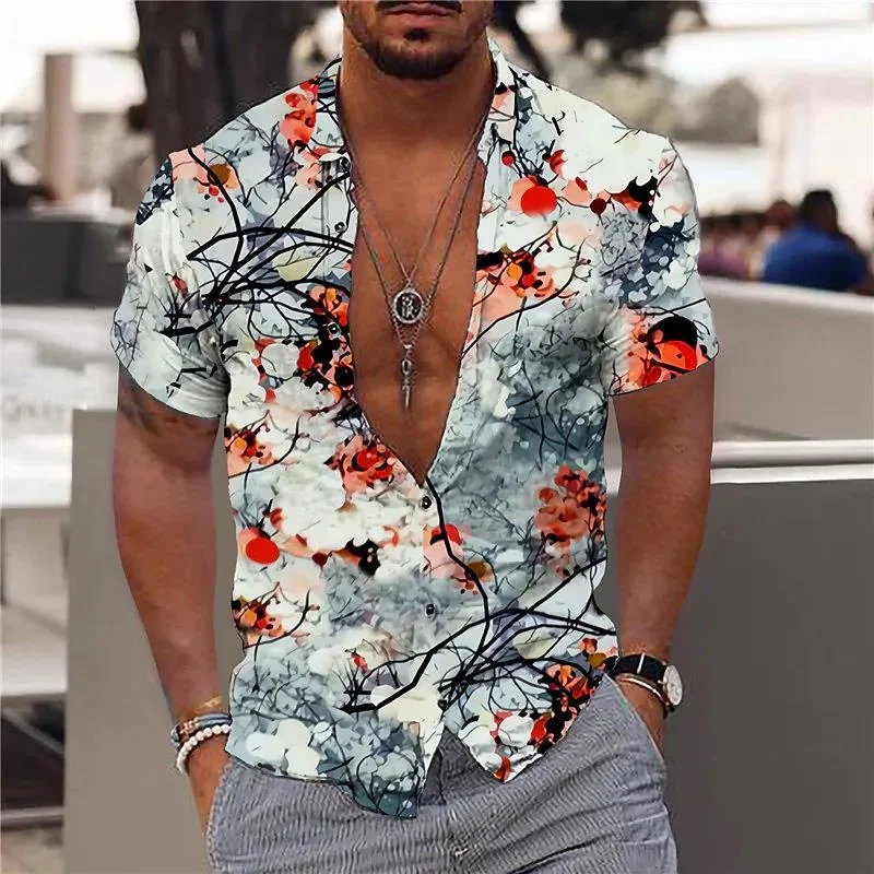 Men's Flower Pattern Hawaiian Floral Shirt Elegant Society