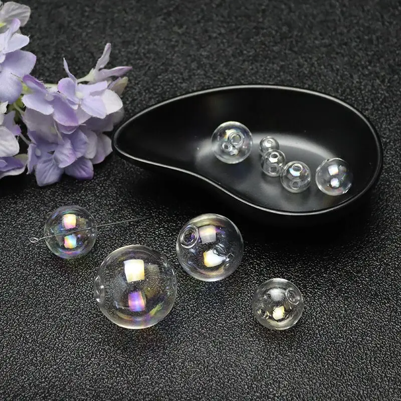 Description Picture 6 of item30X 6/8/10/12/14/16/18/20/25/30/40mm Rainbow Double Hole Glass Beads Orb Round Glass Beads DIY Glass Vial Pendant Jars Accessory