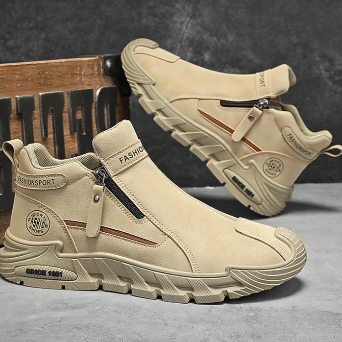 滑り止め付きメンズアンクルブーツ、耐摩耗性ワークシューズ、アウトドア用スリッポン、メンズハイキングブーツ、快適なハイカットウォーキングシューズ、男性用スニーカー