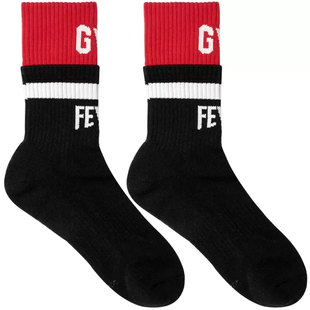 Men's Tall Double-ribbed GYM FEVER White Exercise Towel Bottom Fitness Cotton Socks
