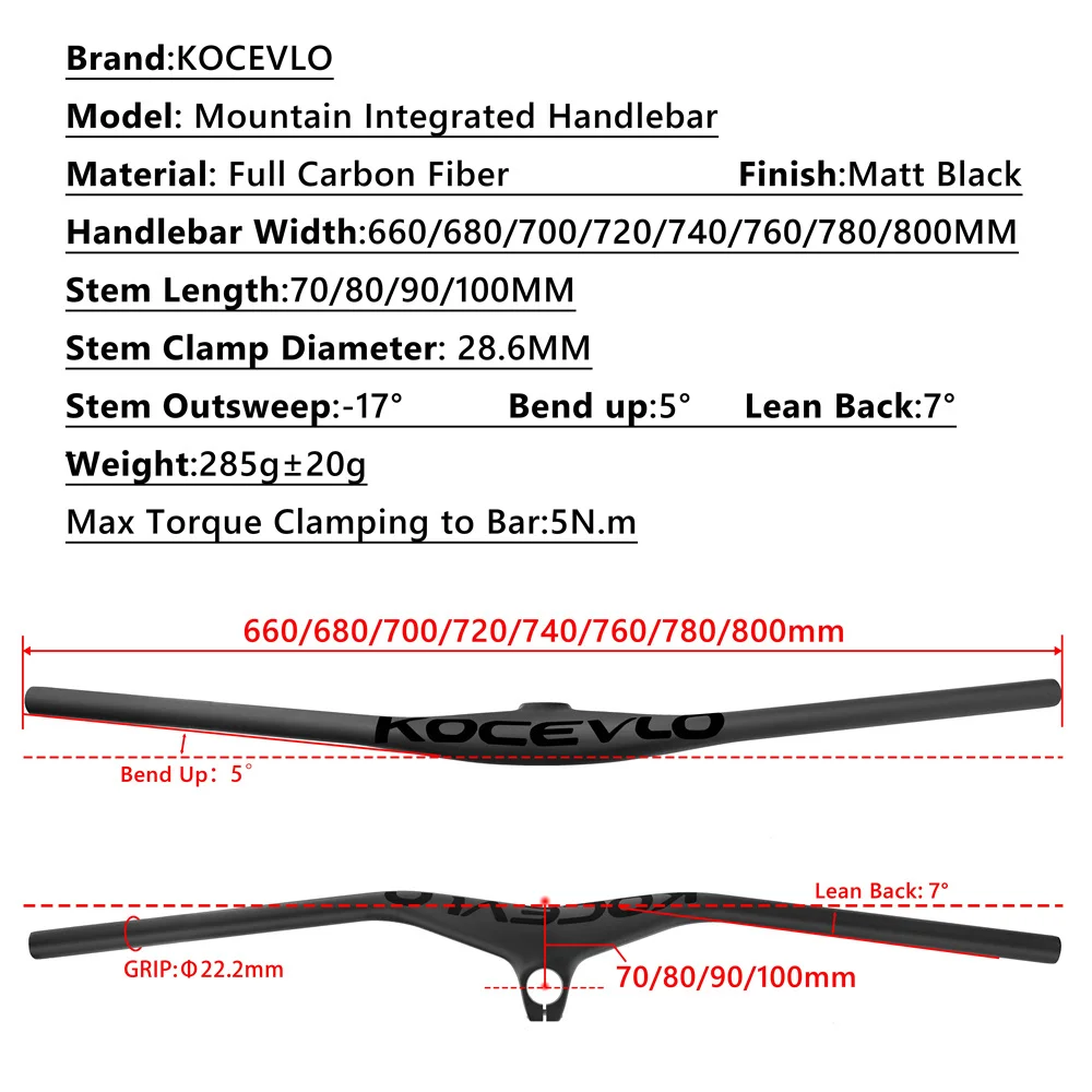 MTB Handlebars and Stem Integrated Handlebar for Mountain Bike 70/80/90/100mm Angle -17 Degree 28.6mm bicycle accessories,bicycle handlebar