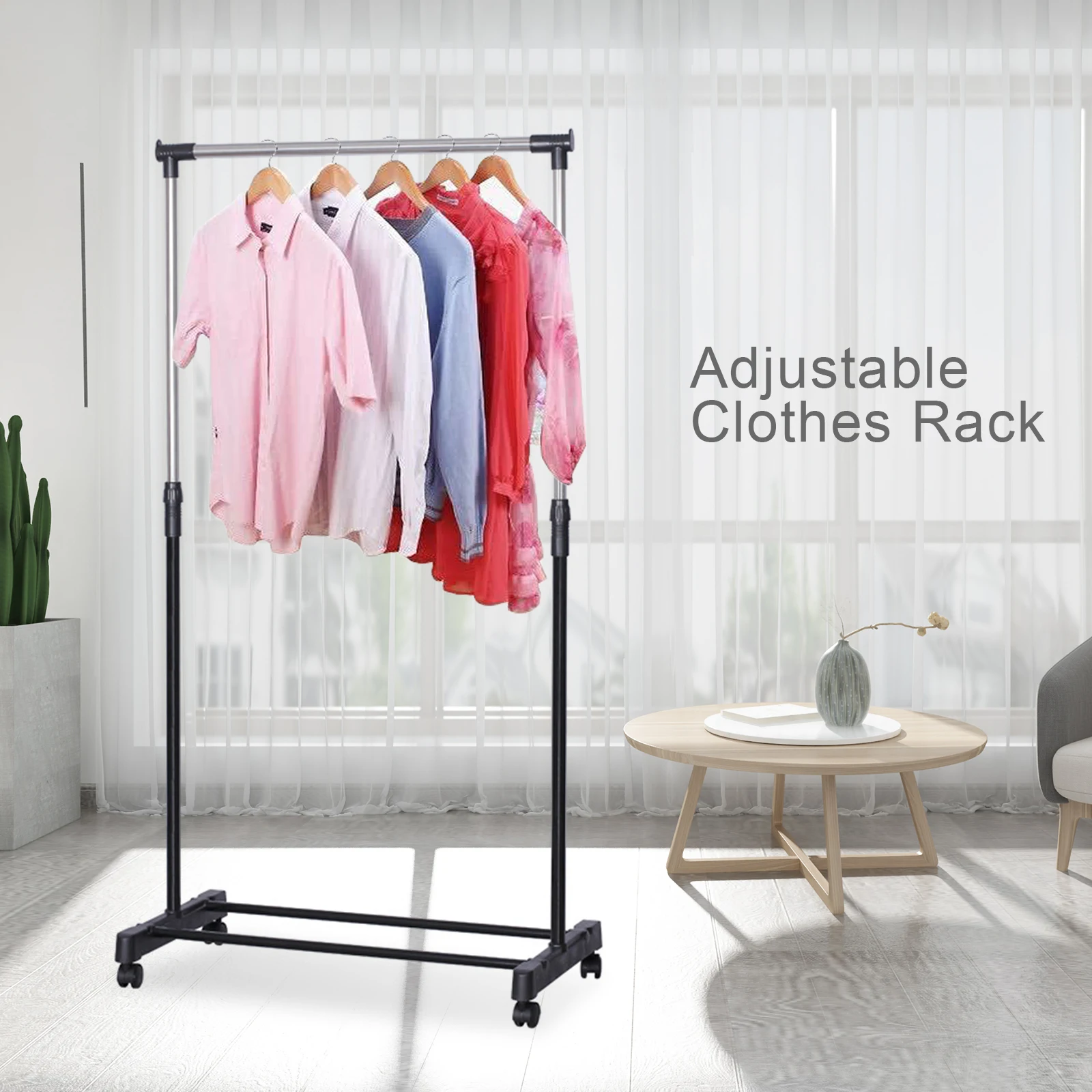 

Modern Laundry Drying Rack Clothes Storage Hanger Stand Black All-round Three-dimensional Ventilation With Brake Roller