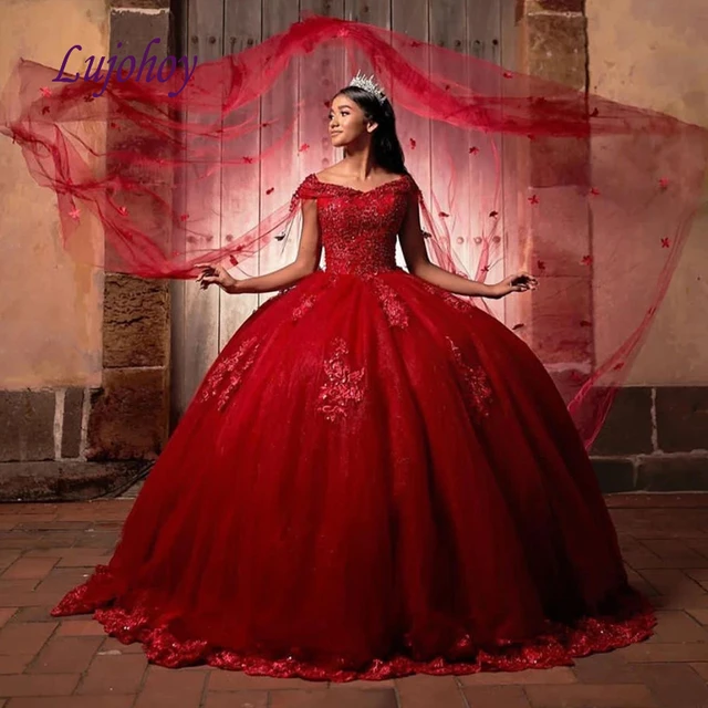 Red Beaded 3D Applique Ball Gown Red Sparkly Quince Dress With Sweet 16  Skirt And Pageant Glee Vestido De 15 Anos Ano From Sunnybridal01, $187.08 |  DHgate.Com