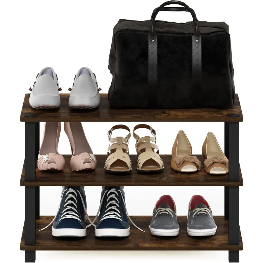 TurnSTube 3Tier Shoe Rack Amber Pine Black