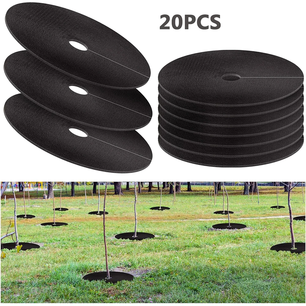 Non-Woven Tree Mulch Ring Reusable Tree Weed Barrier Mat Degradable 20pcs inhibit Growth and Control Plant Root Protection