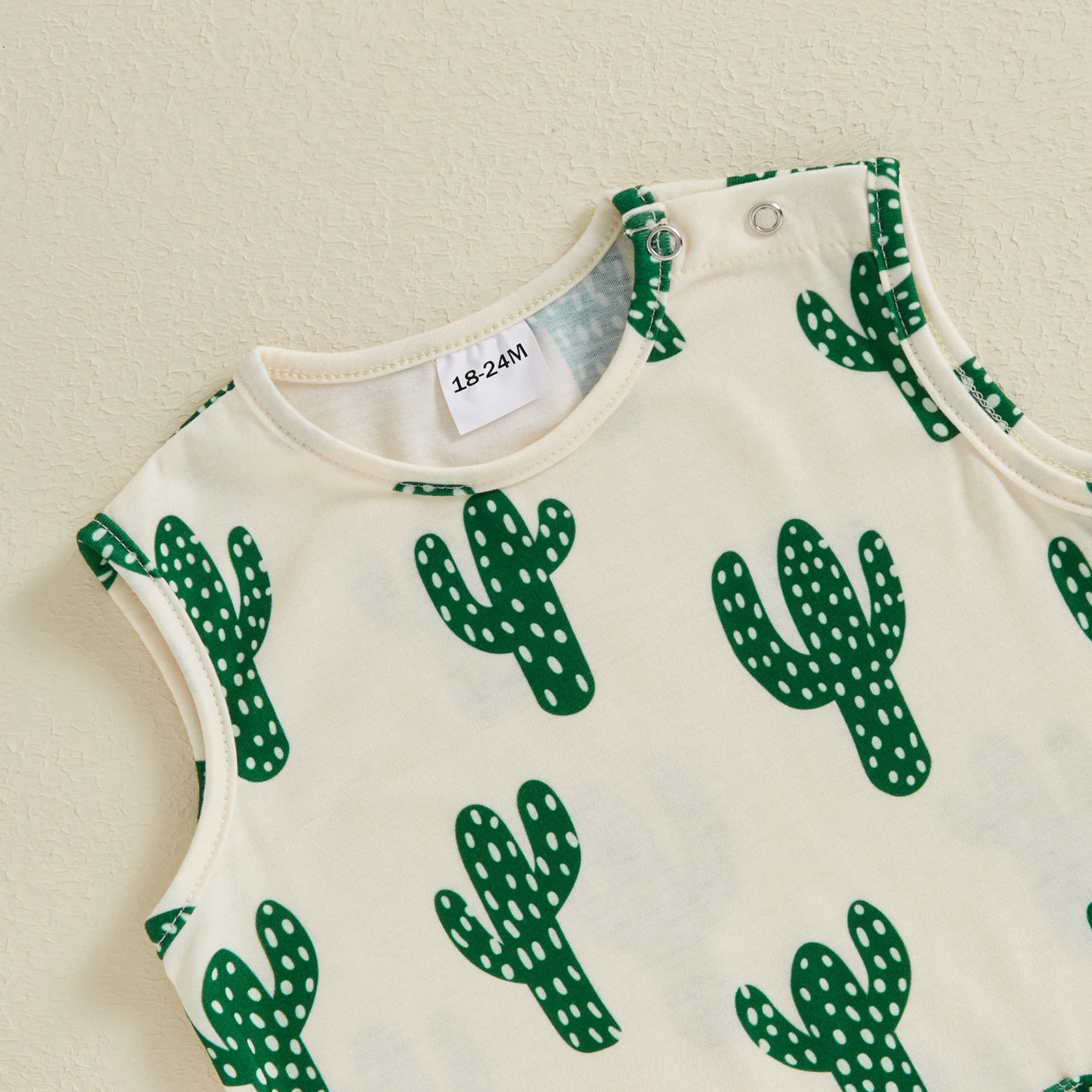 Summer Infant Baby Girl Boy Sleeveless Romper Casual Cactus Print Top Jumpsuit Pockets Overalls Clothes 4