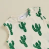 Summer Infant Baby Girl Boy Sleeveless Romper Casual Cactus Print Top Jumpsuit Pockets Overalls Clothes 4