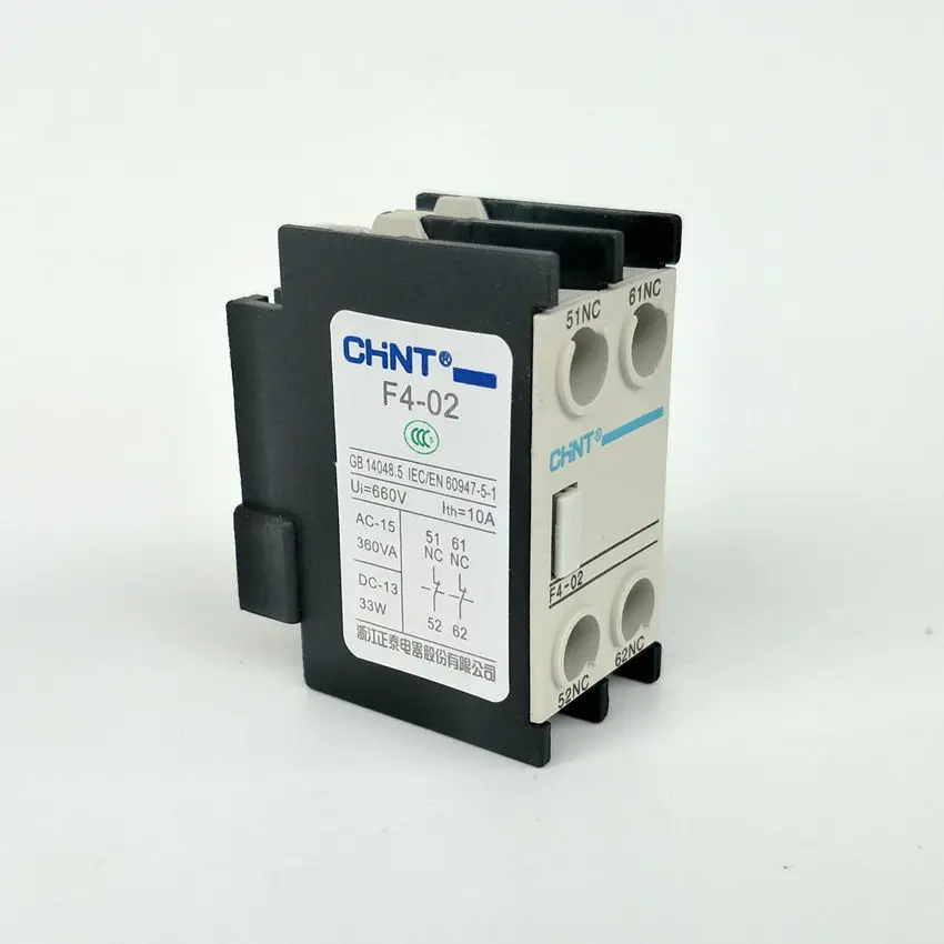 Description Picture 2 of item1pcs CHINT AC Contactor Auxiliary Contact Block F4-02 2NC  F4-20 2NO  F4-11 1NO+1NC  auxiliary contact LA1-DN