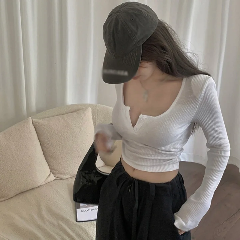 Women Tight Long Sleeve Shirt Casual Slim Fit Basic Crop Tops Solid  Crewneck Pullover Tight Tee Shirts