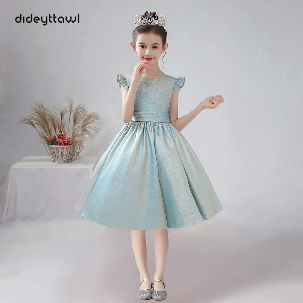 Dideyttawl Short Sparkly Satin Girl Dress Knee Length Junior Concert Birthday Party Pageant Gown Children wedding dress