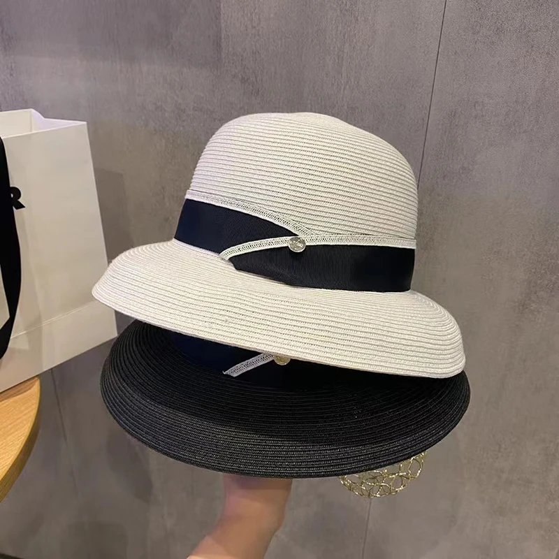 

2023 New Wide Brim Bow Panama Beach Hats For Women UV Protection Dome Sun Hats Summer Big Brim Natural Straw Hats Wholesale