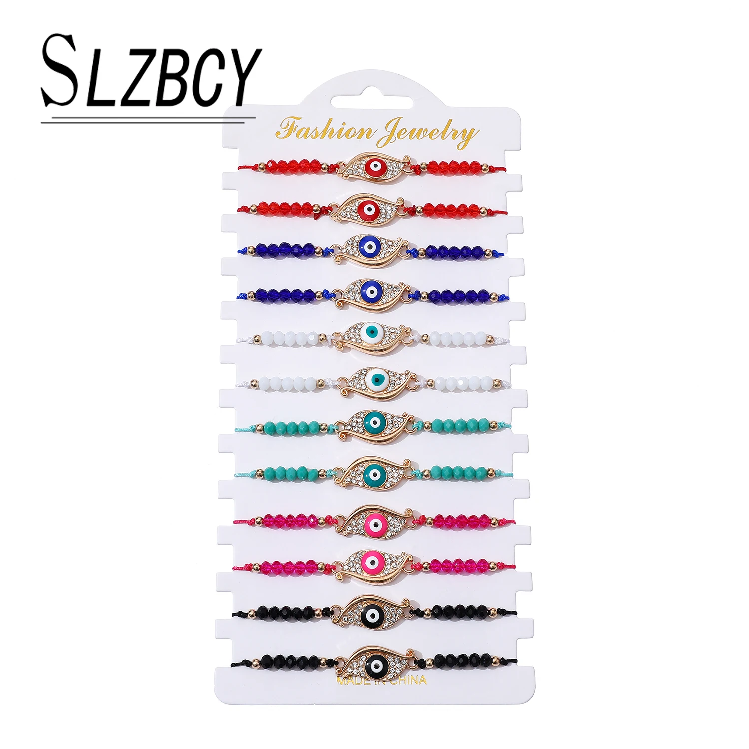 

New Arrival 12 Pieces 6 Colors High Quality Rhinestone Zircon Evil Eye Bracele Women Men Bracelets Charms Wedding Accessories