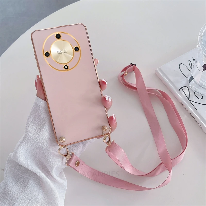 Premium Crossbody Lanyard Plating Case with Silicone Cover