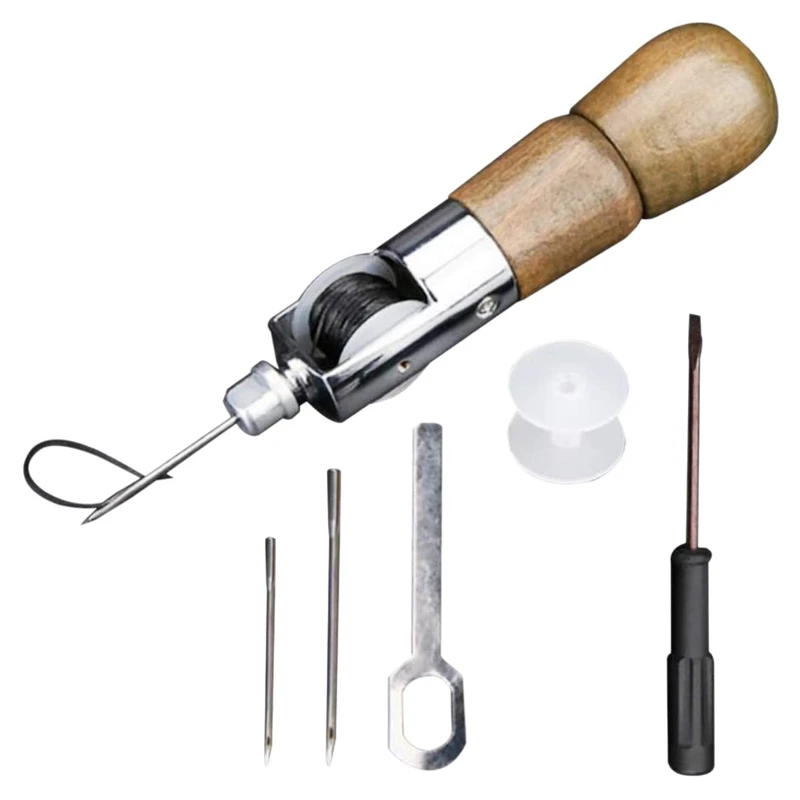 

Wood Handle Leather Sewing Awl Kit Handmade Leather Sewing Machine Lock Stitching Tool Kit For DIY Sewing Repairing