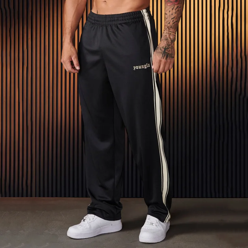 2025YA Men's Sports Pants with Ribbon Stripe Splicing Embroidered Casual Pants, Gym Sports Straight Pants 3