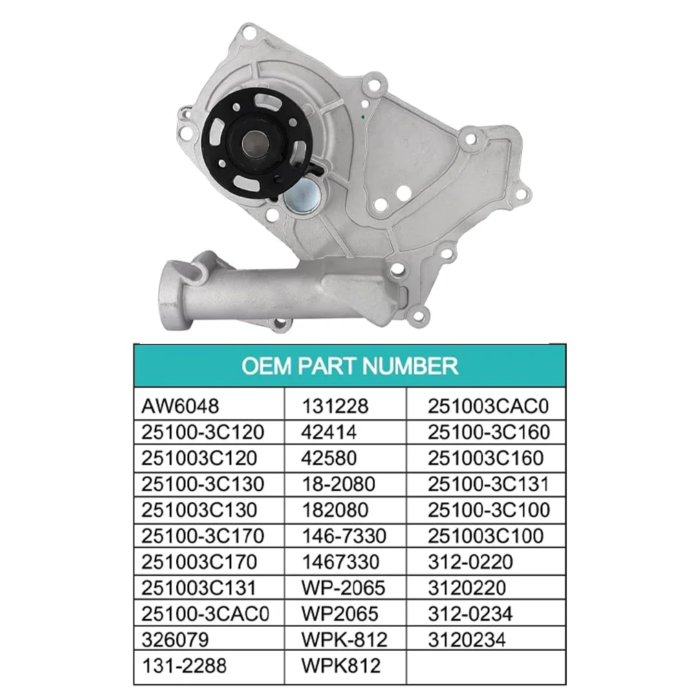 Cooling Water Pump Gasket Fit G6DA G6DB G6DC Hyundai Azera Genesis Kia Sorento Sedona 3.3L 3.5L 3.8L V6 24V GAS DOHC