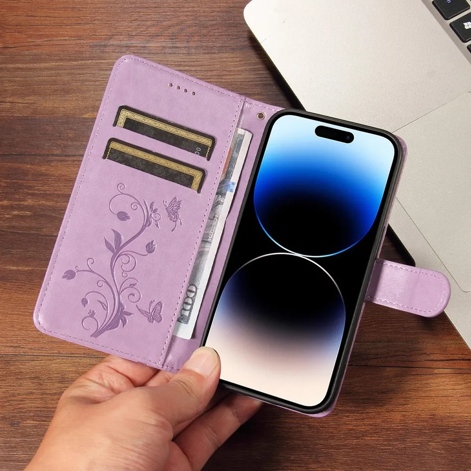 Elegant Floral Butterfly Wallet Case