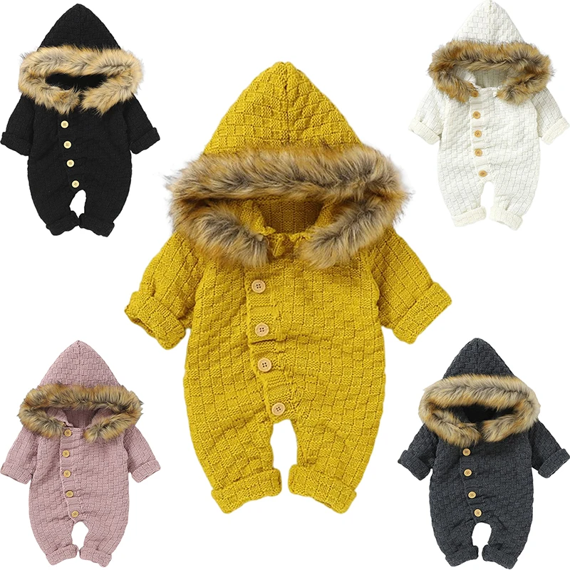 Autumn New Solid Color Hooded Wool Collar Sweater Cute Bodysuits & One