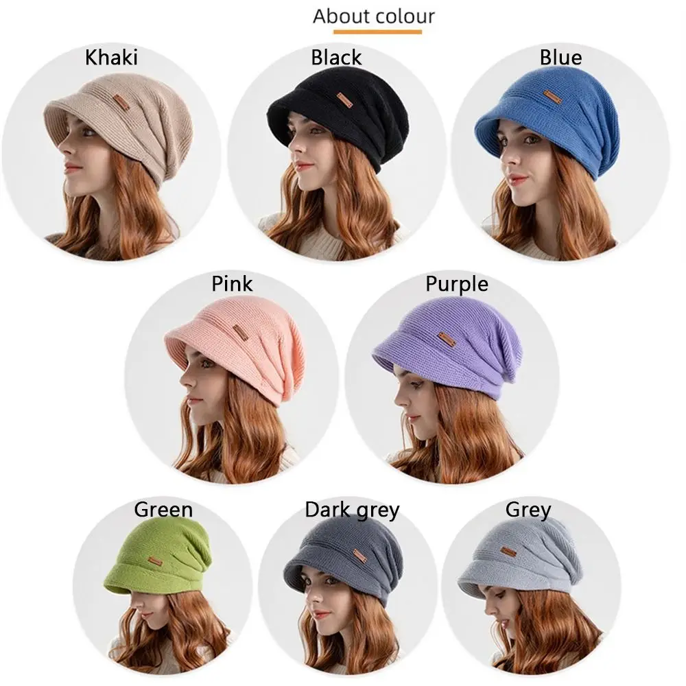 Casual Soft Knitted Hat Short Brim Thickened Bonnet Windproof Keep Warm Beanies Autumn Winter
