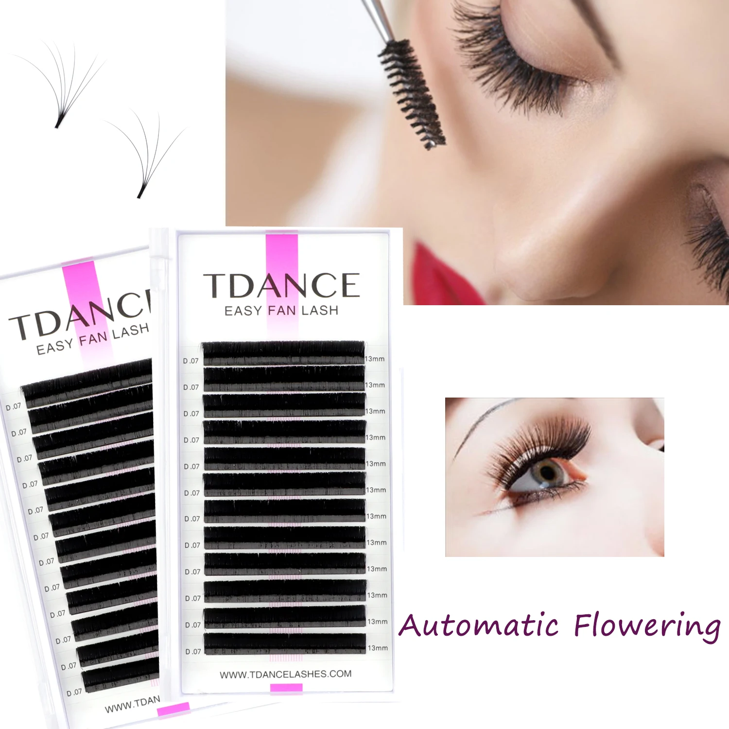 TDANCE Individuelle, einfache Fächer-Wimpernverlängerung, künstlicher Nerz, weiches, natürliches Volumen, Make-up, schnell blühende falsche Wimpern, Wachstumslift, Schönheit – Detail 8