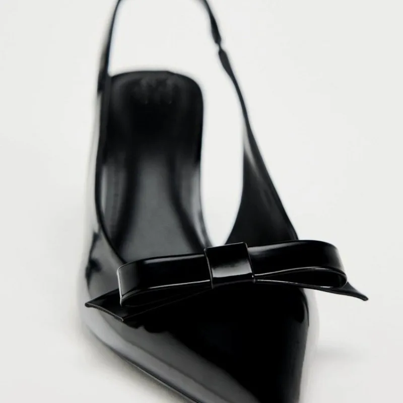 2024 Modern Office Shoes for Women Black Wedding Slingback Pointed Toe Butterfly Decoration Female High Heeled Sandals 5