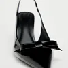 2024 Modern Office Shoes for Women Black Wedding Slingback Pointed Toe Butterfly Decoration Female High Heeled Sandals 5