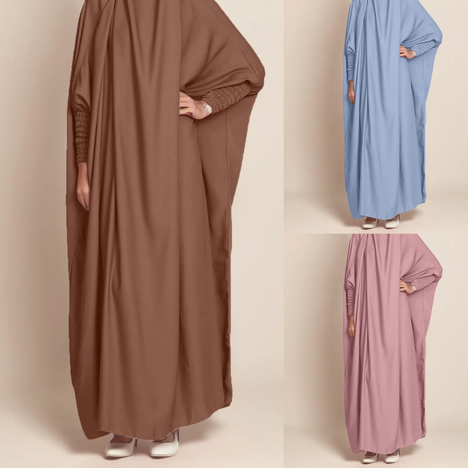 

Мусульманское цельнокроеное Молитвенное платье цзилбаб с капюшоном Abaya с дымчатым рукавом Исламская одежда, Дубай, черное турецкое платье для Саудовской Аравии