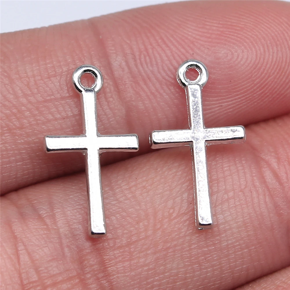 WYSIWYG 20pcs 10x18mm 크로스 매력 펜 던 트 쥬얼리 만들기 2 색 합금 매력