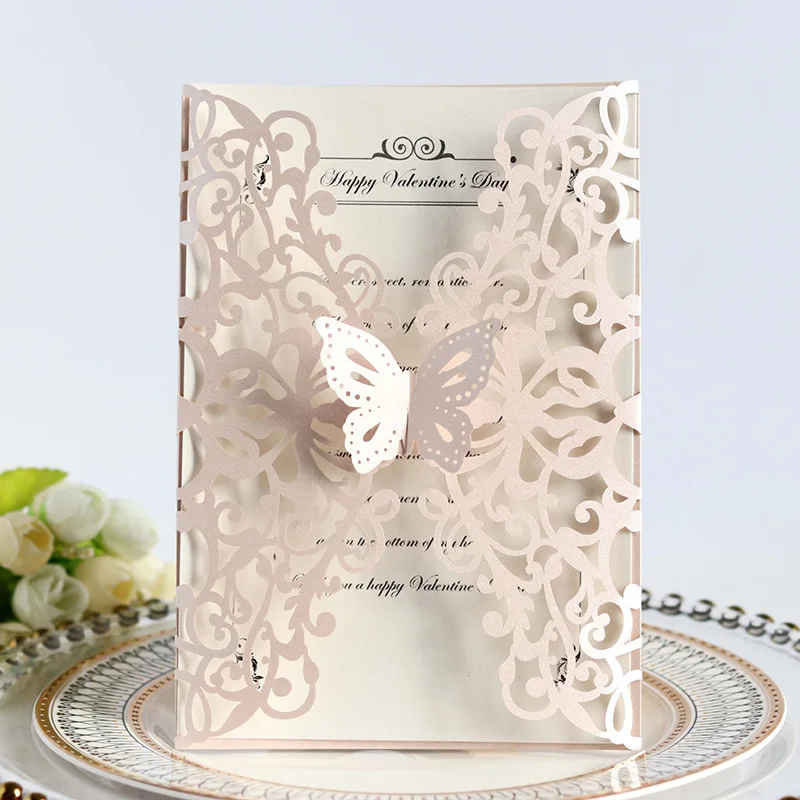 50Pcs Butterfly Design Paper Laser Cut Wedding Invitations Card Cover Decorations Birthday Valentine's Day Party Supplies Decor