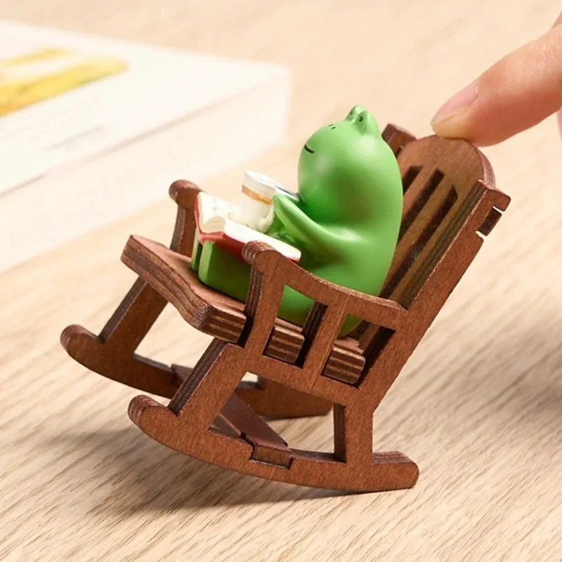1set Frog Rocker Chair Cute Japanese Healing Small Decoration Office Desktop Decoration Car Center Control Decoration 3