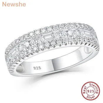 Newshe Moissanite Wedding Bands for Women Wide 925 Sterling Silver Promise Engagement Rings Round Emerald Cut Simulated Diamond