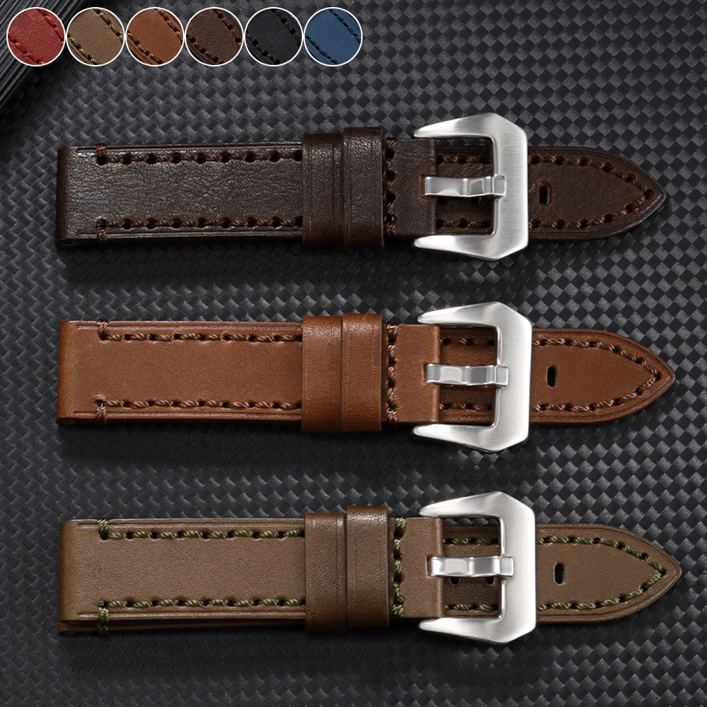 Vintage braunes Lederarmband für Panerai für Seiko Rindslederarmband Herren Damen Uhrenarmband 18mm 20mm 22mm 24mm 26mm
