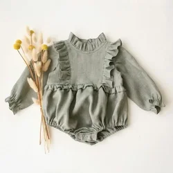 Spring Baby Girl Bodysuits Linen Cotton Green Newborn Baby Girl Clothing