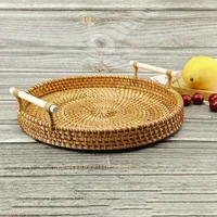 Multi-purpose Hand-made Rattan Tray Rattan Woven Anti-hot Insulation Tray Kitchen Camping Home Clothes Storage Fruit Basket 2