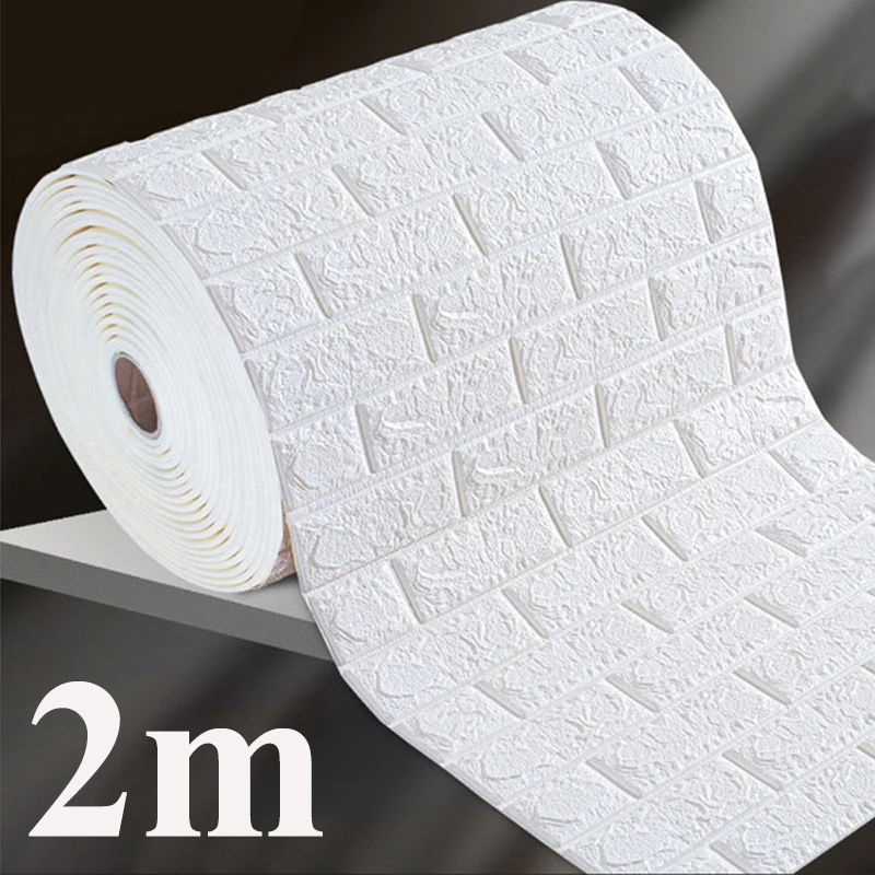 

New 2m Long 3D Brick Wall Stickers DIY Decor Self-Adhesive Waterproof Wallpaper For Kids Room Bedroom Kitchen Home Wall Decor