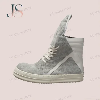 R-o Stivale da uomo Scarpe alte in crine di cavallo grigio Sneaker da donna Sneakers di lusso Scarpe casual Stivaletti piatti in crine di cavallo grigio con cerniera