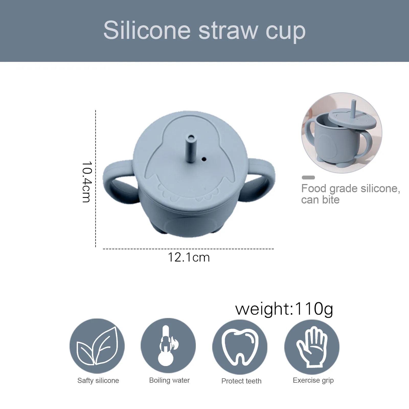 Baby Feeding Cups Straw Bottle Sippy Cup Silicone Baby Cup Double Handle Sippy Cups Drinkware Child Anti-Hot Leakproof Water Cup 4