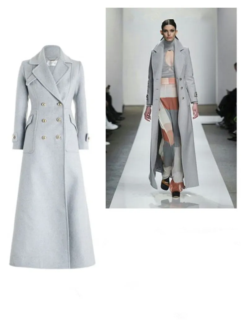 

Designer Grey Cashmere Women Overcoat Woolen Ankle Length Long Jacket Custom Made Trench Coat Women Suit Blazer Thick Costume