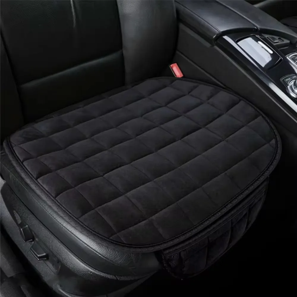 Premium Black Car Seat Cushion with Non-Slip Base & Convenient Storage Pouch