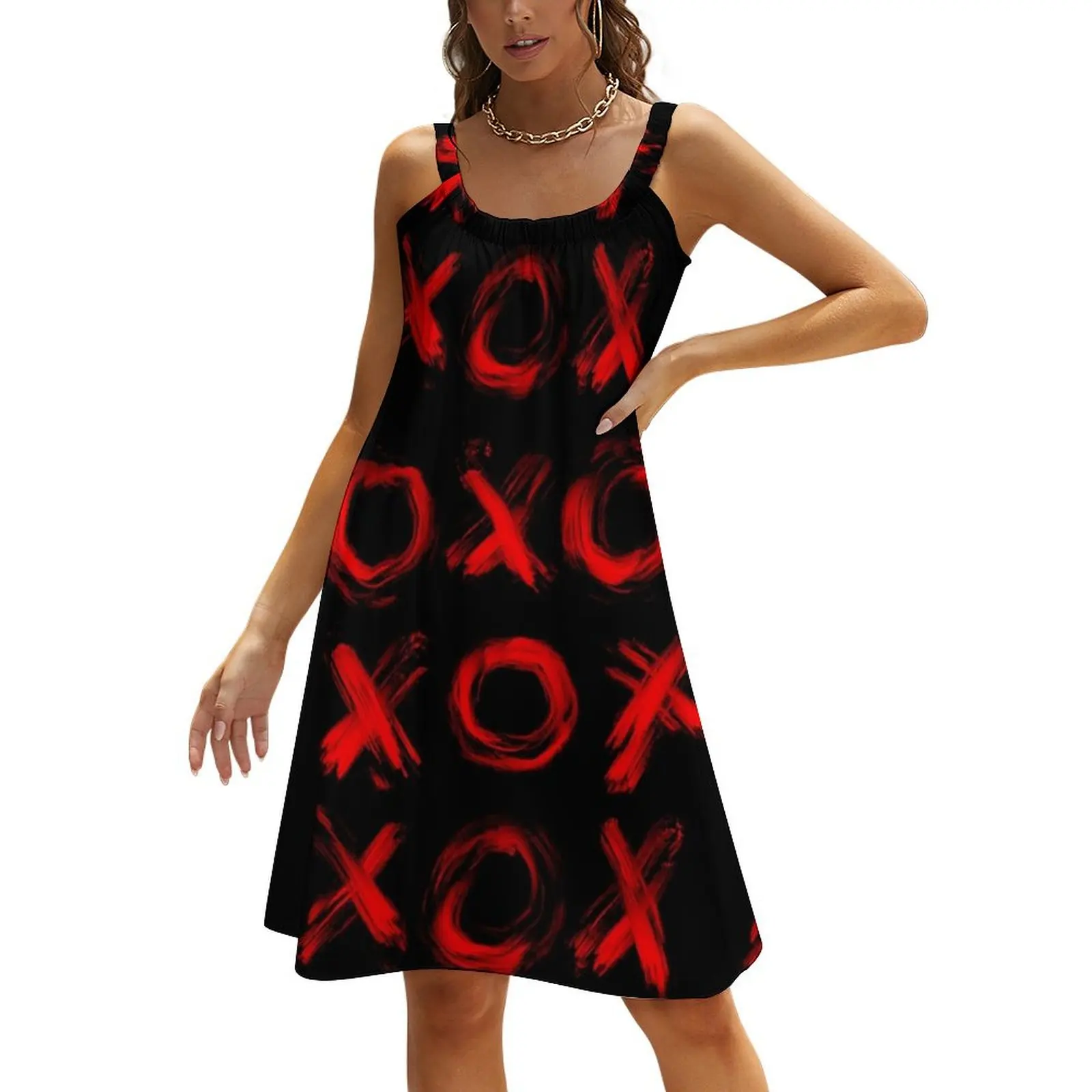 

Valentine red grunge pattern, red xox, love, hugs, kisses re valentine graffiti Beach Sling Skirt dress for women summer