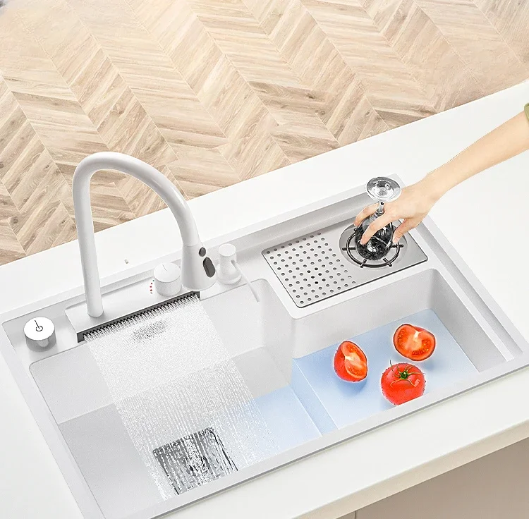 

Мойка с кварцевой чашкой «Водопад», большая раковина из гранита для мытья посуды