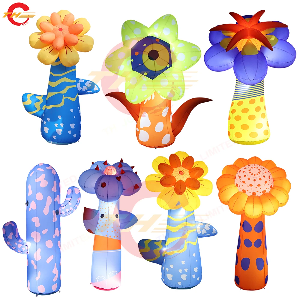 

Free Door Ship 3m/4m/5m Giant Flower Replica LED Lighting Inflatable Flower Pillar Model for Park Stage Decoration