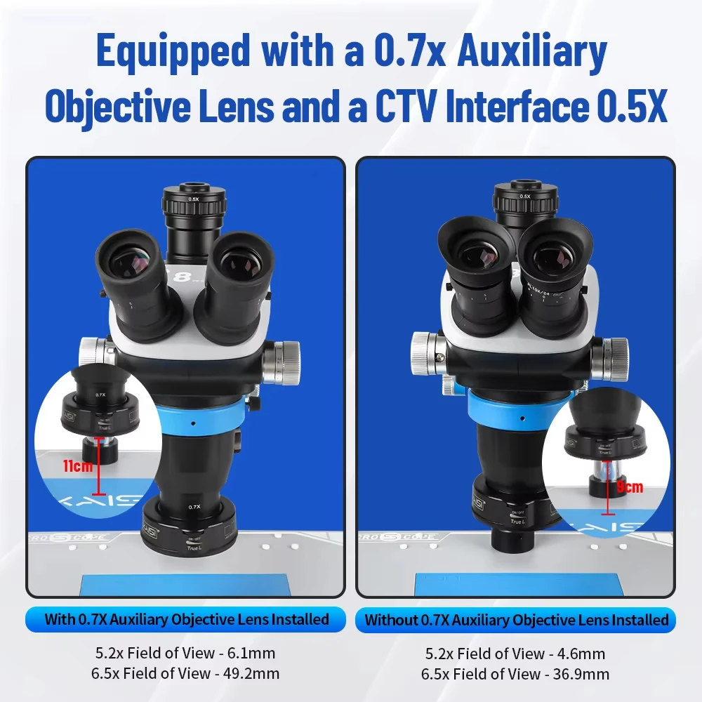 Kaisi S8 6.5-52X Trinocular Stereo Microscope PL10X24 Eyepiece